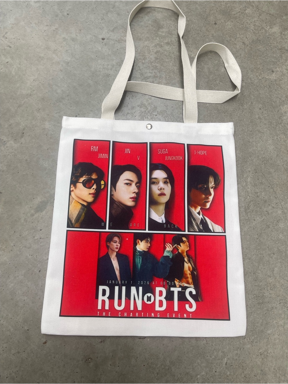 BTS Run BTS Printed Canvas Tote Bag - White